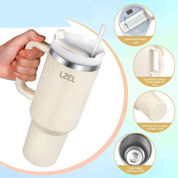 LZEL Tumbler With Handle 1100ML Aqua Pure Vacuum Insulated | Rose Quartz LZEL Tumbler With Handle 1100ML Aqua Pure Vacuum Insulated | Rose Quartz